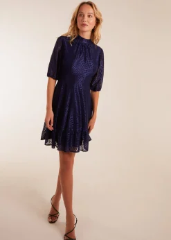 Blue Vanilla Navy Mesh High Neck Tier Dress