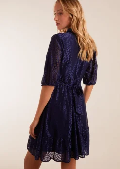 Blue Vanilla Navy Mesh High Neck Tier Dress