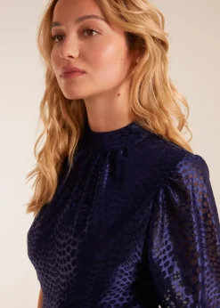 Blue Vanilla Navy Mesh High Neck Tier Dress