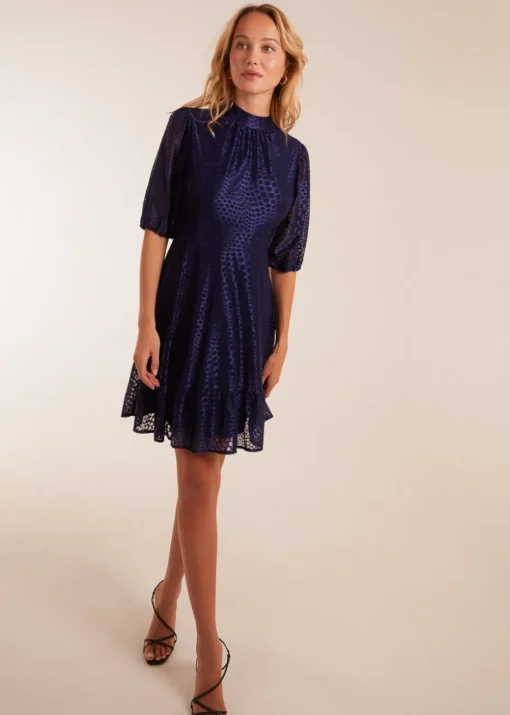 Blue Vanilla Navy Mesh High Neck Tier Dress