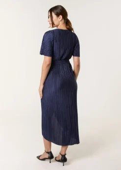 Blue Vanilla Navy Plisse Wrap Over Midi Dress