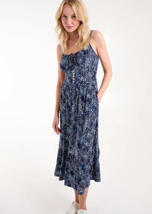 Blue Vanilla Navy Ruched Cami Midi Dress With Buttons