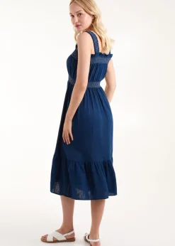 Blue Vanilla Navy Shirred Detail Midi Dress