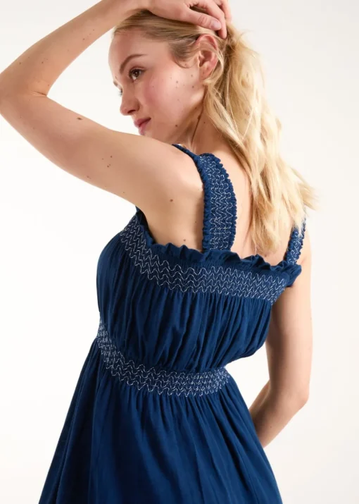 Blue Vanilla Navy Shirred Detail Midi Dress