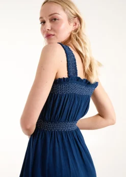 Blue Vanilla Navy Shirred Detail Midi Dress