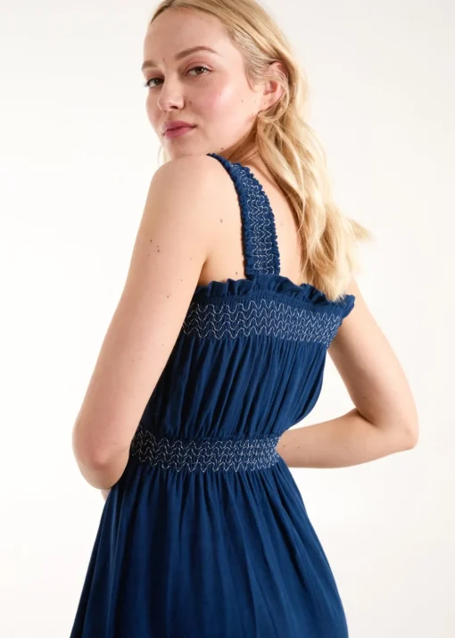 Blue Vanilla Navy Shirred Detail Midi Dress