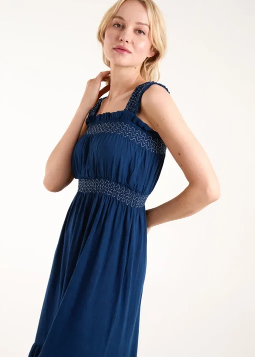 Blue Vanilla Navy Shirred Detail Midi Dress