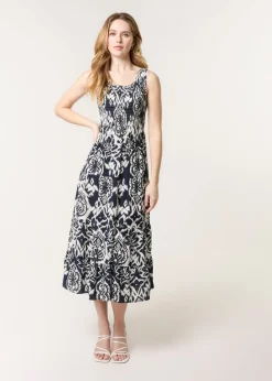Blue Vanilla Navy Shirred Sleeveless Midi Dress