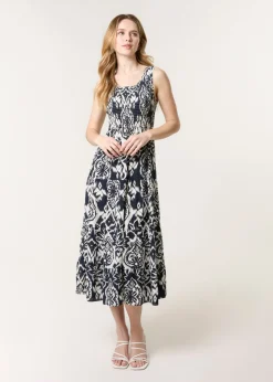 Blue Vanilla Navy Shirred Sleeveless Midi Dress