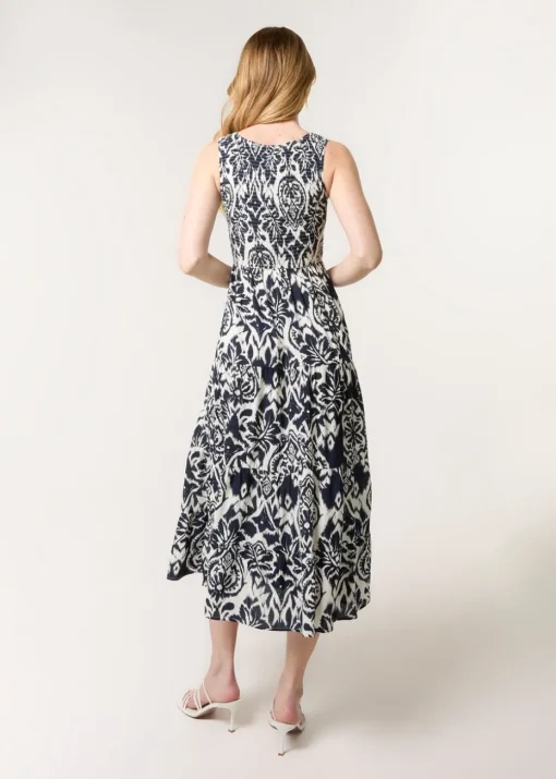 Blue Vanilla Navy Shirred Sleeveless Midi Dress