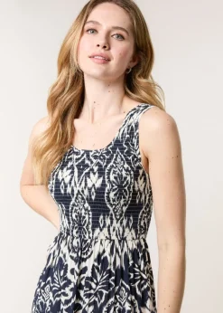 Blue Vanilla Navy Shirred Sleeveless Midi Dress