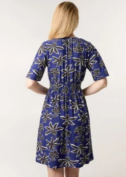 Blue Vanilla Navy Shirred Waist Beaded V Neck Mini Dress