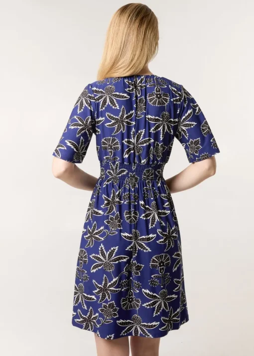 Blue Vanilla Navy Shirred Waist Beaded V Neck Mini Dress