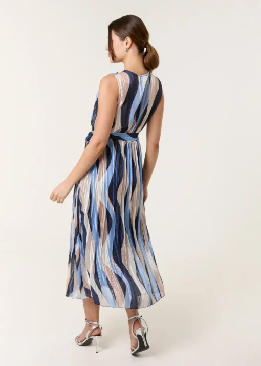 Blue Vanilla Navy Squiggle Print Sleeveless Wrap Pleat Dress