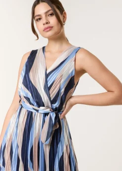 Blue Vanilla Navy Squiggle Print Sleeveless Wrap Pleat Dress