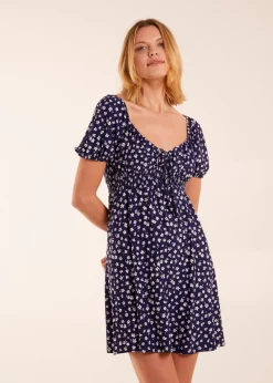 Blue Vanilla Navy Sweet Heart Neck Floral Mini Dress
