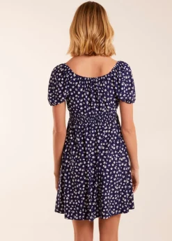 Blue Vanilla Navy Sweet Heart Neck Floral Mini Dress