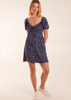 Blue Vanilla Navy Sweet Heart Neck Floral Mini Dress