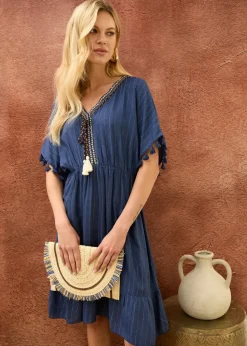 Blue Vanilla Navy Tassel Detail V Neck Dress