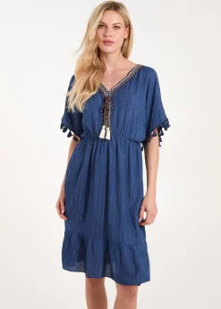 Blue Vanilla Navy Tassel Detail V Neck Dress
