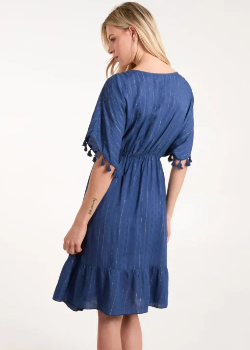 Blue Vanilla Navy Tassel Detail V Neck Dress