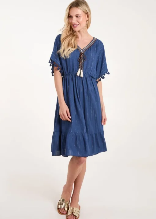 Blue Vanilla Navy Tassel Detail V Neck Dress