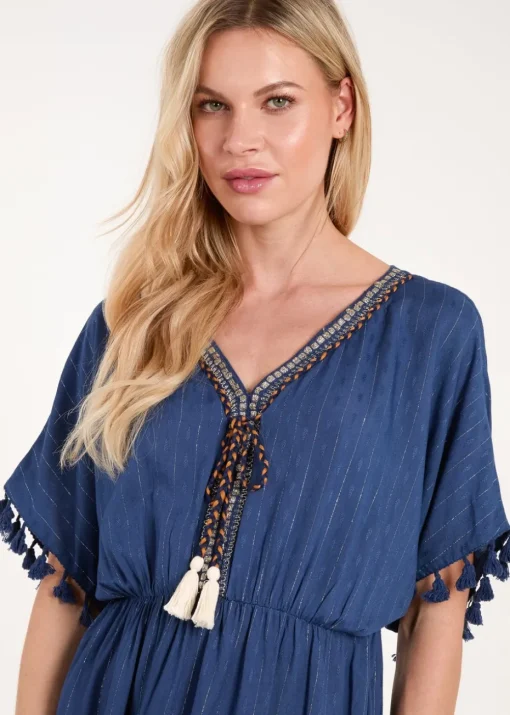 Blue Vanilla Navy Tassel Detail V Neck Dress