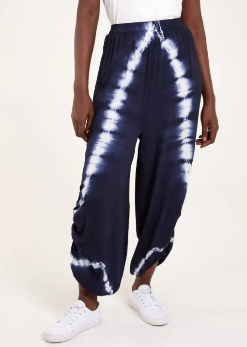Blue Vanilla Navy Tie Dye Ruched Harem Trousers