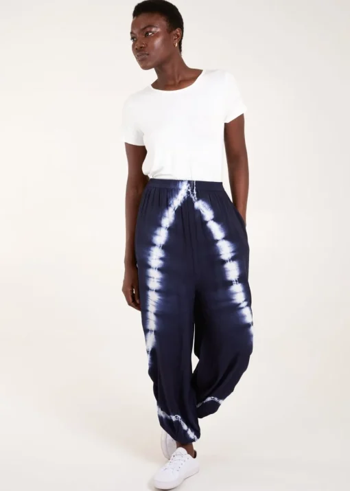Blue Vanilla Navy Tie Dye Ruched Harem Trousers