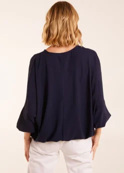 Blue Vanilla Navy V Neck Puff Sleeve Blouse