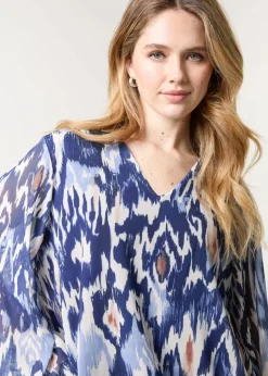 Blue Vanilla Navy V Neck Water Colour Print Blouse
