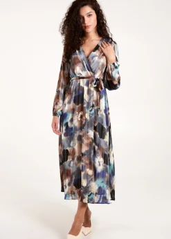 Blue Vanilla Navy Watercolour Wrap Maxi Dress