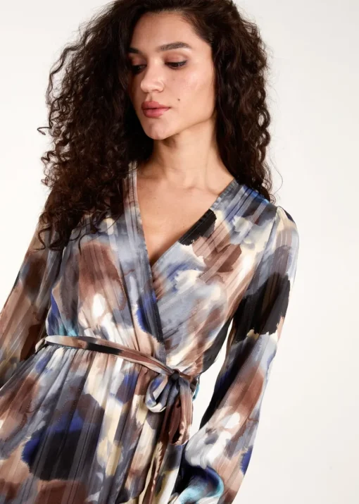 Blue Vanilla Navy Watercolour Wrap Maxi Dress