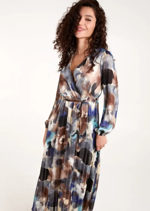 Blue Vanilla Navy Watercolour Wrap Maxi Dress