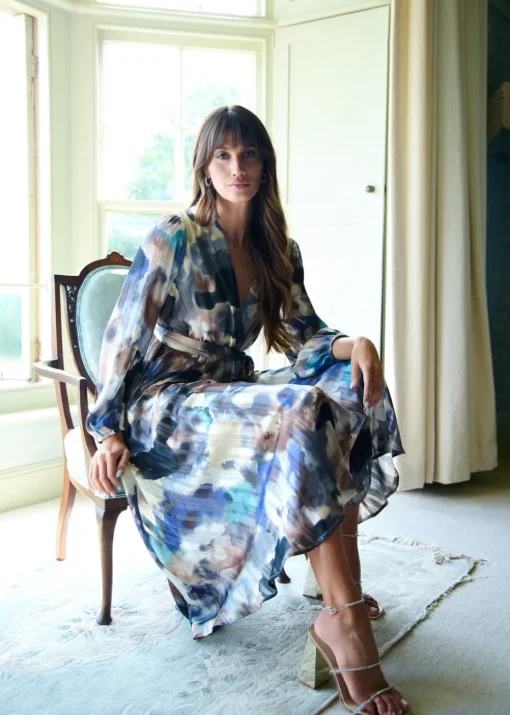 Blue Vanilla Navy Watercolour Wrap Maxi Dress