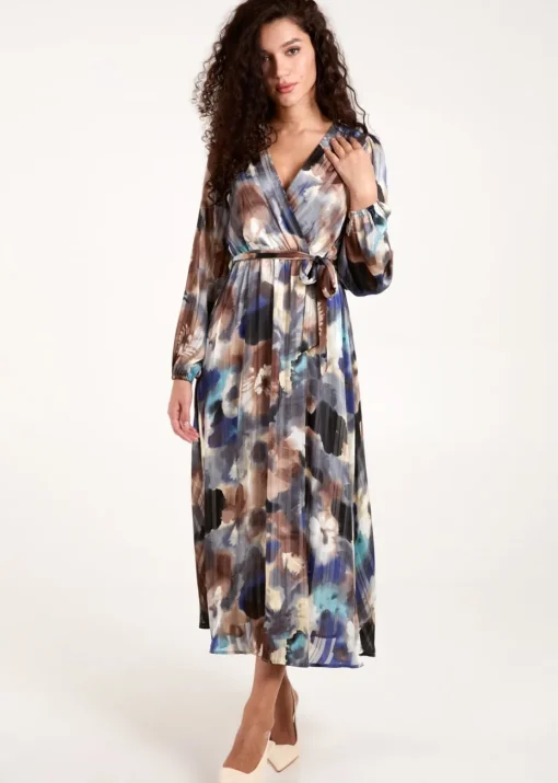 Blue Vanilla Navy Watercolour Wrap Maxi Dress