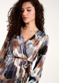 Blue Vanilla Navy Watercolour Wrap Maxi Dress