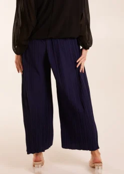 Blue Vanilla Navy Wide Leg Pleated Trousers