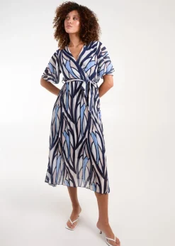 Blue Vanilla Navy Wrap Over Pleat Dress