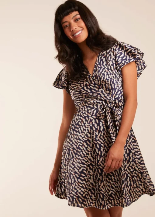 Blue Vanilla Navy Wrap Ruffle Mini Dress
