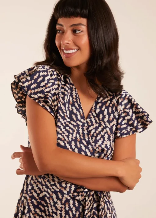 Blue Vanilla Navy Wrap Ruffle Mini Dress