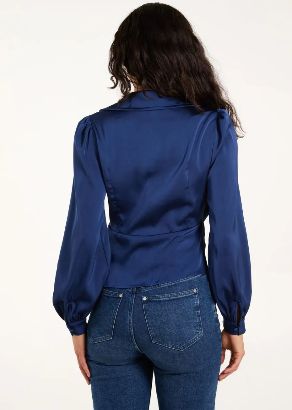 Blue Vanilla Navy Wrap Shirt Top