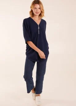 Blue Vanilla Navy Zip Front Top