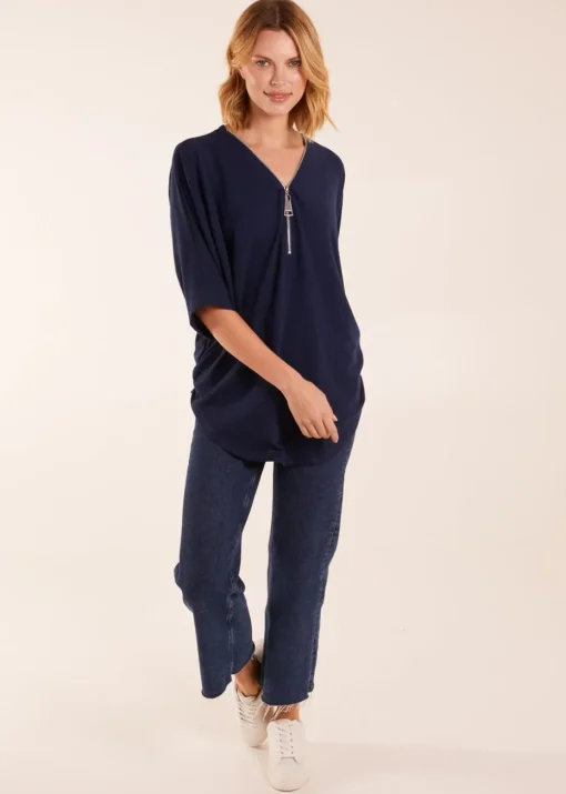 Blue Vanilla Navy Zip Front Top