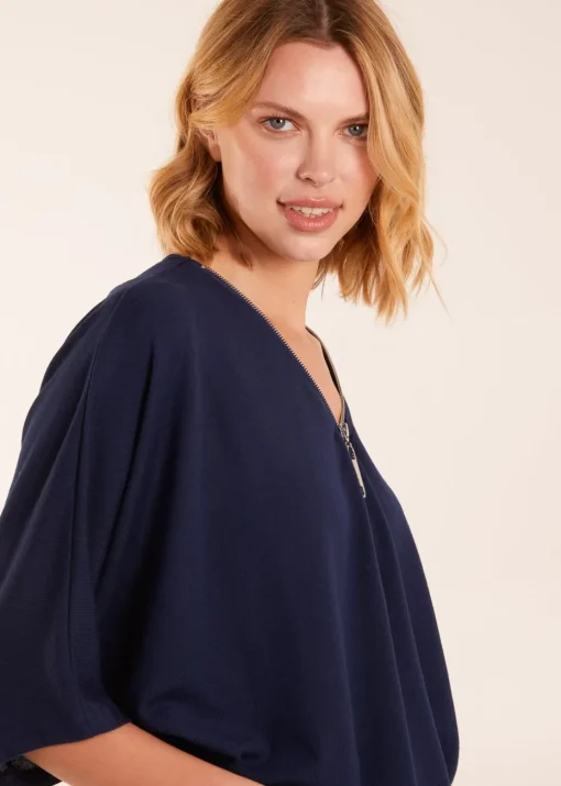 Blue Vanilla Navy Zip Front Top