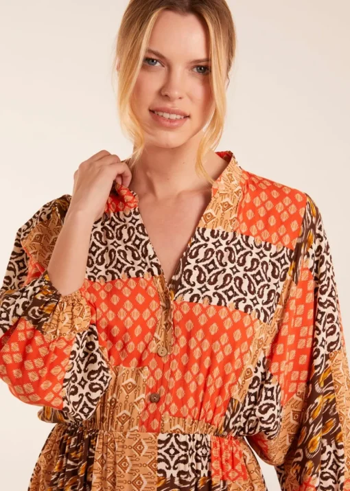 Blue Vanilla Orange Abstract Pattern Maxi Dress