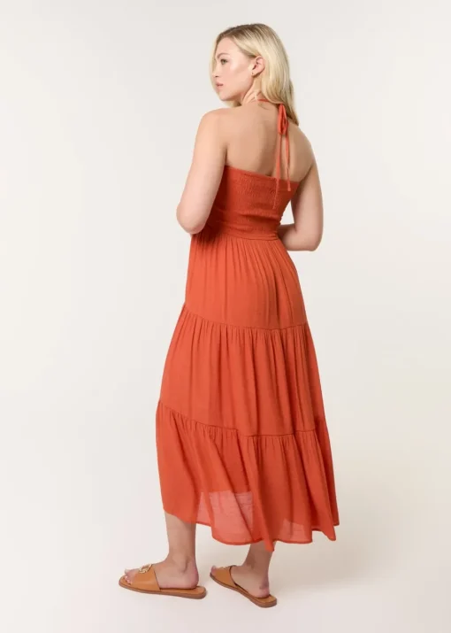 Blue Vanilla Orange Bandeau Tiered Midi Dress