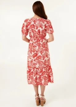 Blue Vanilla Orange Coconut Button Front Betlted Midi Shirt Dress