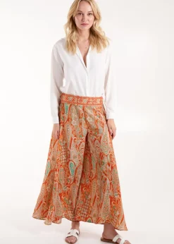 Blue Vanilla Orange Embellished Waist Wide Leg Trousers