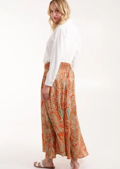 Blue Vanilla Orange Embellished Waist Wide Leg Trousers